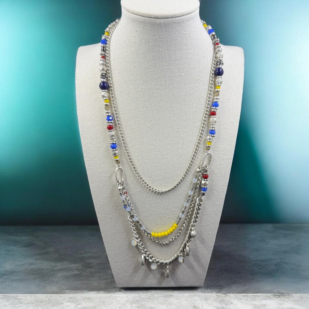 Premier Designs Boho Layered Beaded‎ Opal Charm Statement Necklace Festival